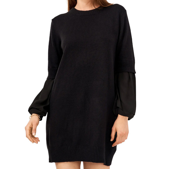 Vince Camuto NWT Layered Mixed Media Long Sleeve Black Sweater Dress Small - Picture 3 of 12